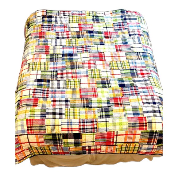 Pottery Barn Kids Patchwork Madras Plaid Reversible Full/Queen Quilt - Picture 1 of 5
